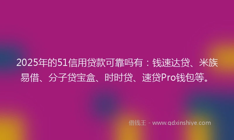 2025年的51信用贷款可靠吗有：钱速达贷、米族易借、分子贷宝盒、时时贷、速贷Pro钱包等。