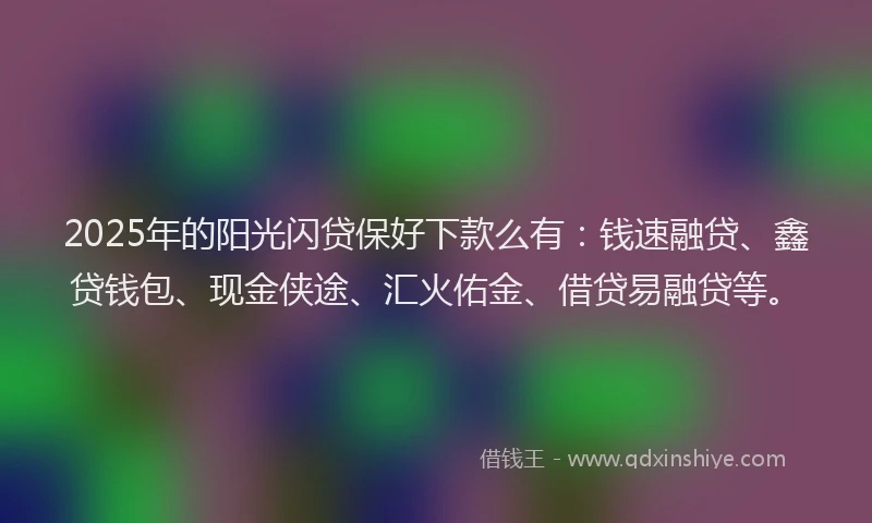 2025年的阳光闪贷保好下款么有：钱速融贷、鑫贷钱包、现金侠途、汇火佑金、借贷易融贷等。