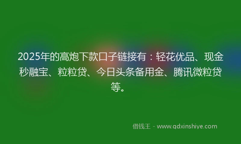 2025年的高炮下款口子链接有：轻花优品、现金秒融宝、粒粒贷、今日头条备用金、腾讯微粒贷等。