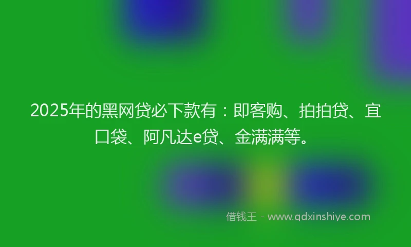 2025年的黑网贷必下款有：即客购、拍拍贷、宜口袋、阿凡达e贷、金满满等。