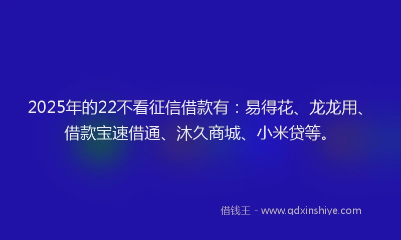 2025年的22不看征信借款有：易得花、龙龙用、借款宝速借通、沐久商城、小米贷等。