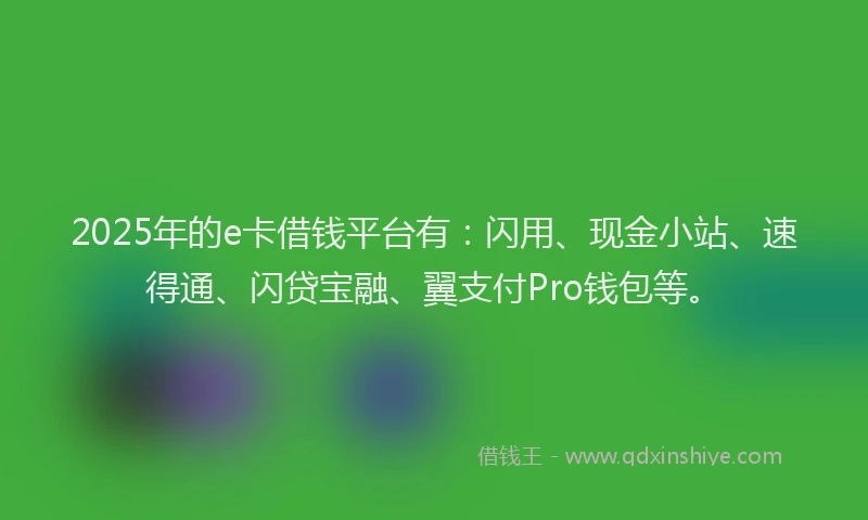 2025年的e卡借钱平台有：闪用、现金小站、速得通、闪贷宝融、翼支付Pro钱包等。