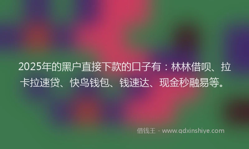 2025年的黑户直接下款的口子有：林林借呗、拉卡拉速贷、快鸟钱包、钱速达、现金秒融易等。