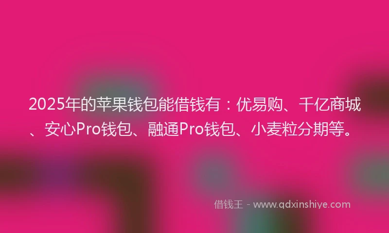 2025年的苹果钱包能借钱有：优易购、千亿商城、安心Pro钱包、融通Pro钱包、小麦粒分期等。