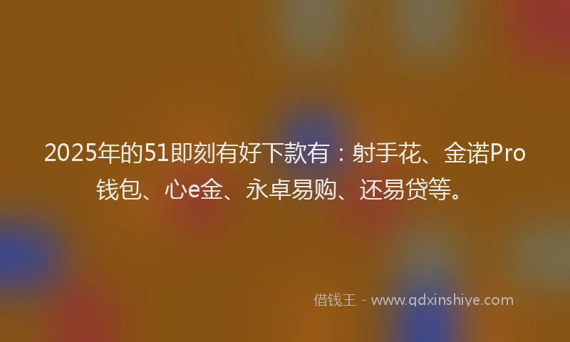 2025年的51即刻有好下款有：射手花、金诺Pro钱包、心e金、永卓易购、还易贷等。