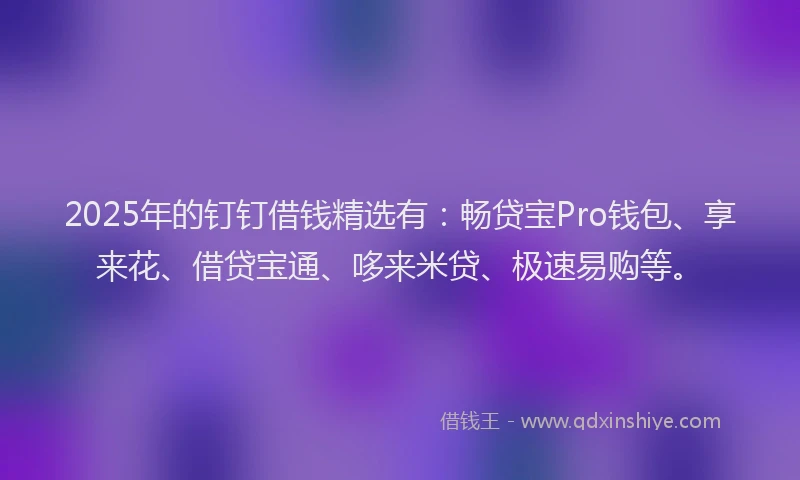 2025年的钉钉借钱精选有：畅贷宝Pro钱包、享来花、借贷宝通、哆来米贷、极速易购等。