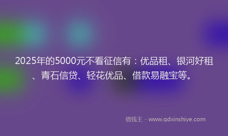2025年的5000元不看征信有：优品租、银河好租、青石信贷、轻花优品、借款易融宝等。