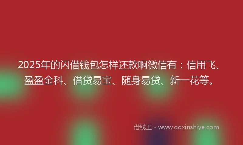 2025年的闪借钱包怎样还款啊微信有：信用飞、盈盈金科、借贷易宝、随身易贷、新一花等。
