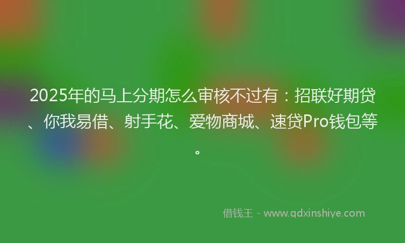 2025年的马上分期怎么审核不过有：招联好期贷、你我易借、射手花、爱物商城、速贷Pro钱包等。