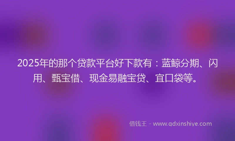 2025年的那个贷款平台好下款有：蓝鲸分期、闪用、甄宝借、现金易融宝贷、宜口袋等。
