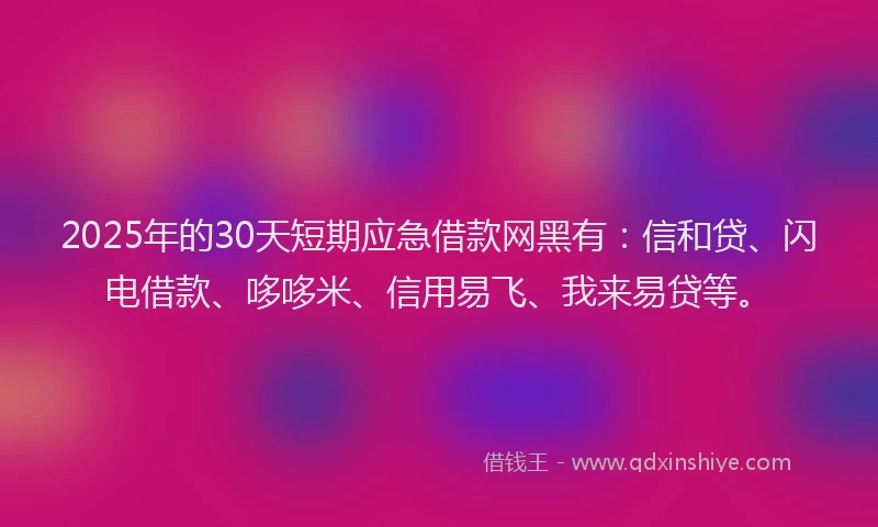 2025年的30天短期应急借款网黑有：信和贷、闪电借款、哆哆米、信用易飞、我来易贷等。