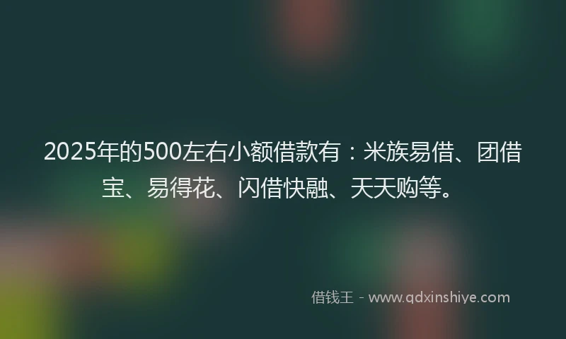 2025年的500左右小额借款有：米族易借、团借宝、易得花、闪借快融、天天购等。