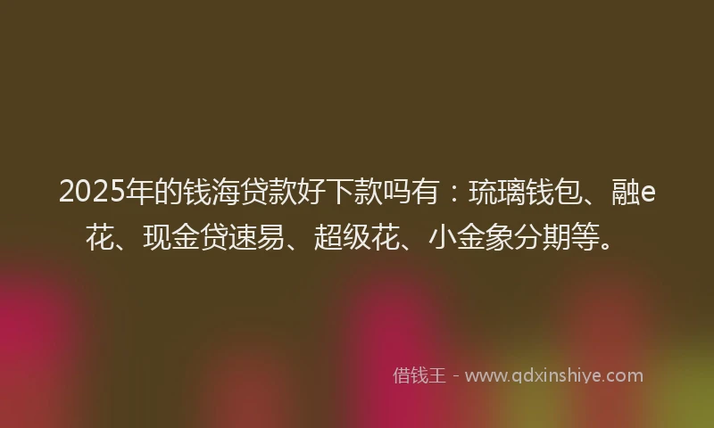 2025年的钱海贷款好下款吗有：琉璃钱包、融e花、现金贷速易、超级花、小金象分期等。