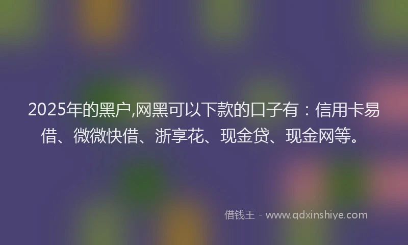 2025年的黑户,网黑可以下款的口子有：信用卡易借、微微快借、浙享花、现金贷、现金网等。
