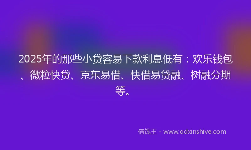 2025年的那些小贷容易下款利息低有：欢乐钱包、微粒快贷、京东易借、快借易贷融、树融分期等。