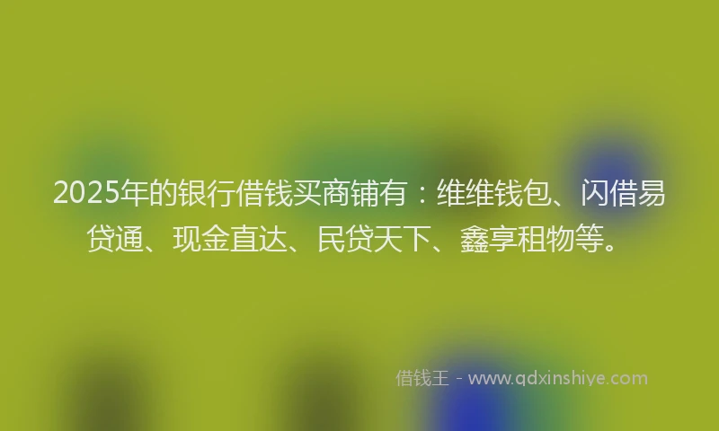 2025年的银行借钱买商铺有：维维钱包、闪借易贷通、现金直达、民贷天下、鑫享租物等。