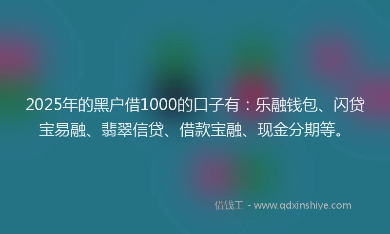 2025年的黑户借1000的口子有：乐融钱包、闪贷宝易融、翡翠信贷、借款宝融、现金分期等。
