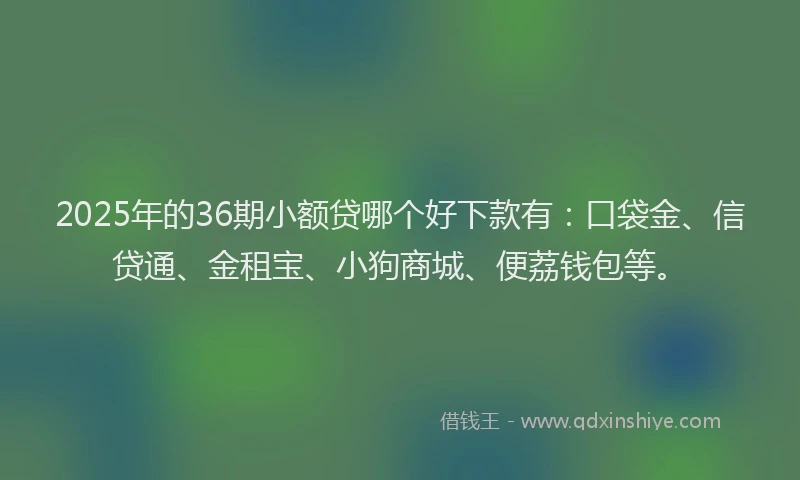 2025年的36期小额贷哪个好下款有：口袋金、信贷通、金租宝、小狗商城、便荔钱包等。
