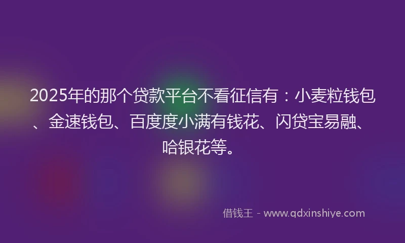 2025年的那个贷款平台不看征信有：小麦粒钱包、金速钱包、百度度小满有钱花、闪贷宝易融、哈银花等。