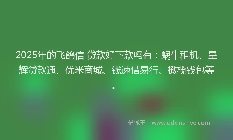 2025年的飞鸽信 贷款好下款吗有：蜗牛租机、星辉贷款通、优米商城、钱速借易行、橄榄钱包等。