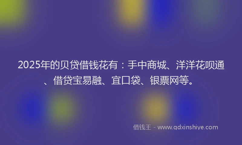 2025年的贝贷借钱花有：手中商城、洋洋花呗通、借贷宝易融、宜口袋、银票网等。