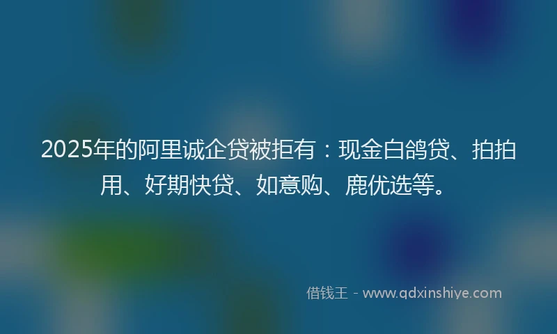 2025年的阿里诚企贷被拒有:现金白鸽贷、拍拍用、好期快贷、如意购、鹿优选等。