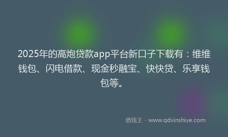 2025年的高炮贷款app平台新口子下载有：维维钱包、闪电借款、现金秒融宝、快快贷、乐享钱包等。