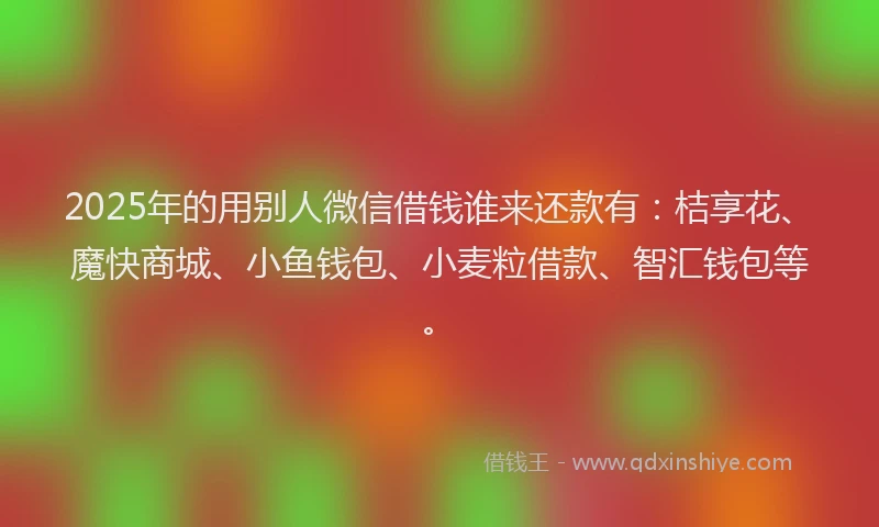 2025年的用别人微信借钱谁来还款有：桔享花、魔快商城、小鱼钱包、小麦粒借款、智汇钱包等。