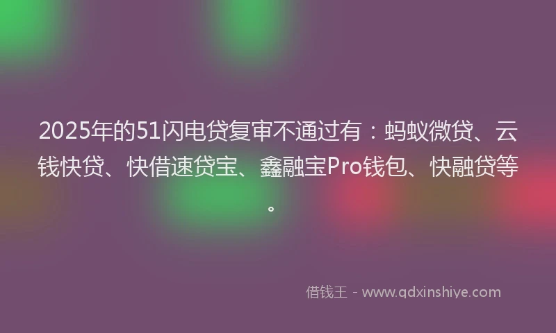 2025年的51闪电贷复审不通过有：蚂蚁微贷、云钱快贷、快借速贷宝、鑫融宝Pro钱包、快融贷等。