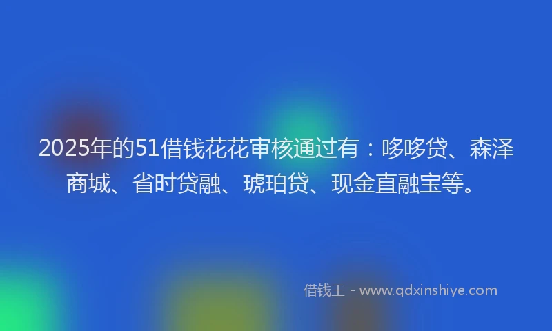 2025年的51借钱花花审核通过有：哆哆贷、森泽商城、省时贷融、琥珀贷、现金直融宝等。