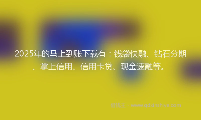 2025年的马上到账下载有:钱袋快融、钻石分期、掌上信用、信用卡贷、现金速融等。