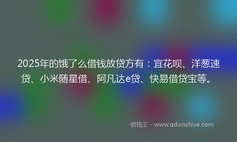 2025年的饿了么借钱放贷方有：宜花呗、洋葱速贷、小米随星借、阿凡达e贷、快易借贷宝等。