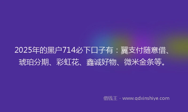 2025年的黑户714必下口子有：翼支付随意借、琥珀分期、彩虹花、鑫诚好物、微米金条等。