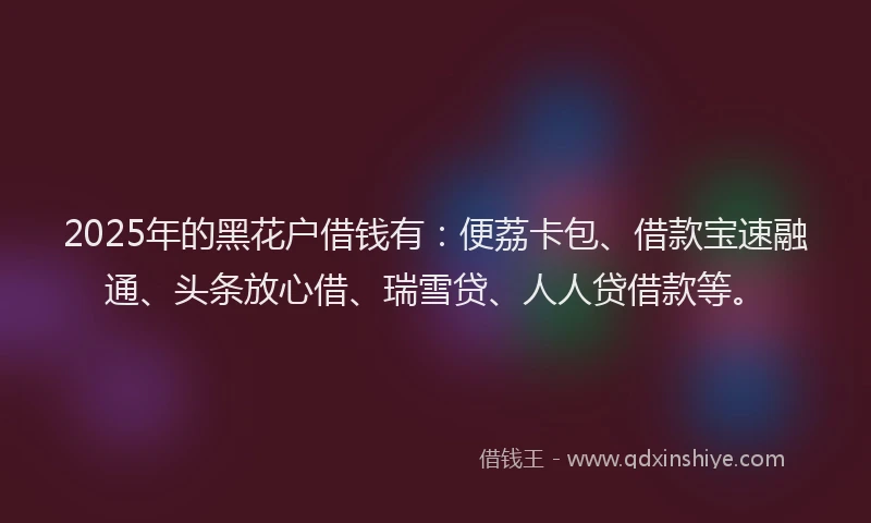 2025年的黑花户借钱有:便荔卡包、借款宝速融通、头条放心借、瑞雪贷、人人贷借款等。