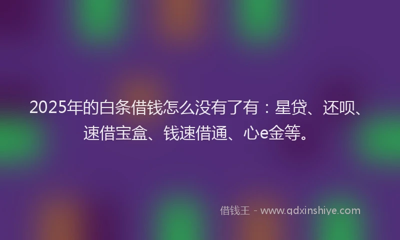 2025年的白条借钱怎么没有了有：星贷、还呗、速借宝盒、钱速借通、心e金等。
