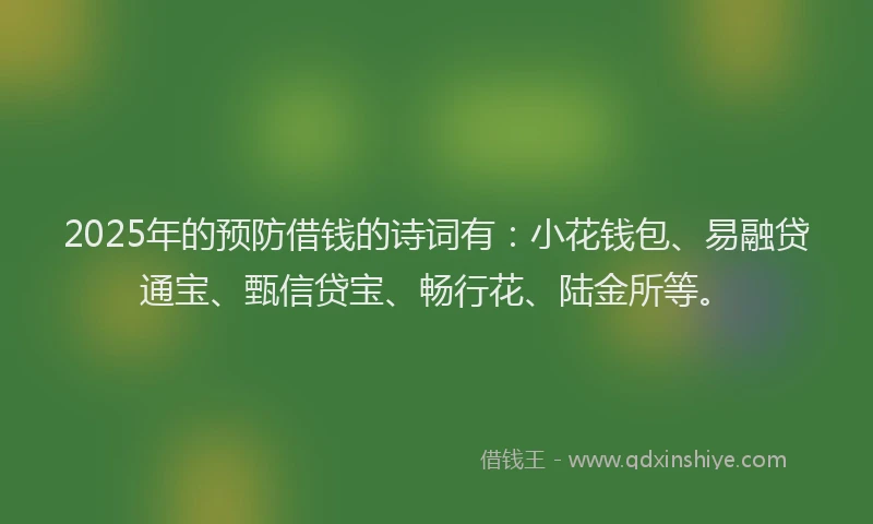 2025年的预防借钱的诗词有：小花钱包、易融贷通宝、甄信贷宝、畅行花、陆金所等。