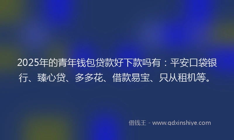 2025年的青年钱包贷款好下款吗有：平安口袋银行、臻心贷、多多花、借款易宝、只从租机等。