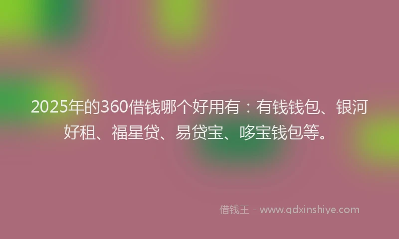 2025年的360借钱哪个好用有：有钱钱包、银河好租、福星贷、易贷宝、哆宝钱包等。