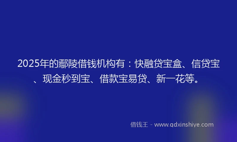 2025年的鄢陵借钱机构有：快融贷宝盒、信贷宝、现金秒到宝、借款宝易贷、新一花等。