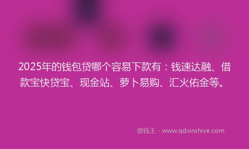 2025年的钱包贷哪个容易下款有：钱速达融、借款宝快贷宝、现金站、萝卜易购、汇火佑金等。