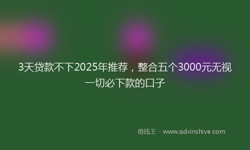 3天贷款不下2025年推荐，整合五个3000元无视一切必下款的口子