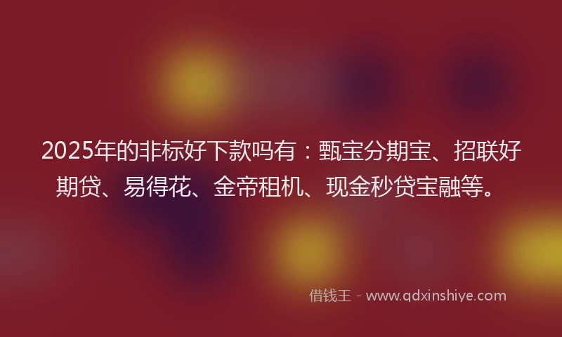 2025年的非标好下款吗有：甄宝分期宝、招联好期贷、易得花、金帝租机、现金秒贷宝融等。