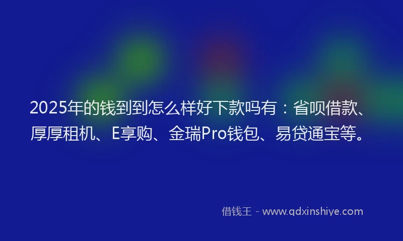 2025年的钱到到怎么样好下款吗有：省呗借款、厚厚租机、E享购、金瑞Pro钱包、易贷通宝等。