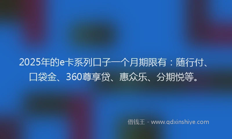 2025年的e卡系列口子一个月期限有：随行付、口袋金、360尊享贷、惠众乐、分期悦等。