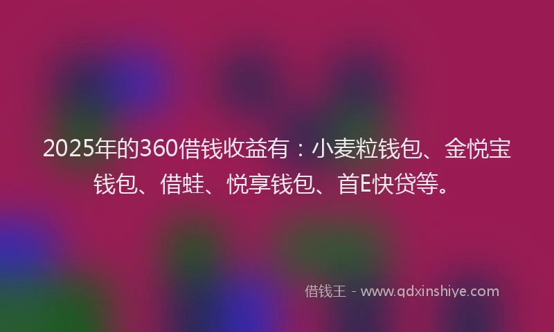 2025年的360借钱收益有：小麦粒钱包、金悦宝钱包、借蛙、悦享钱包、首E快贷等。