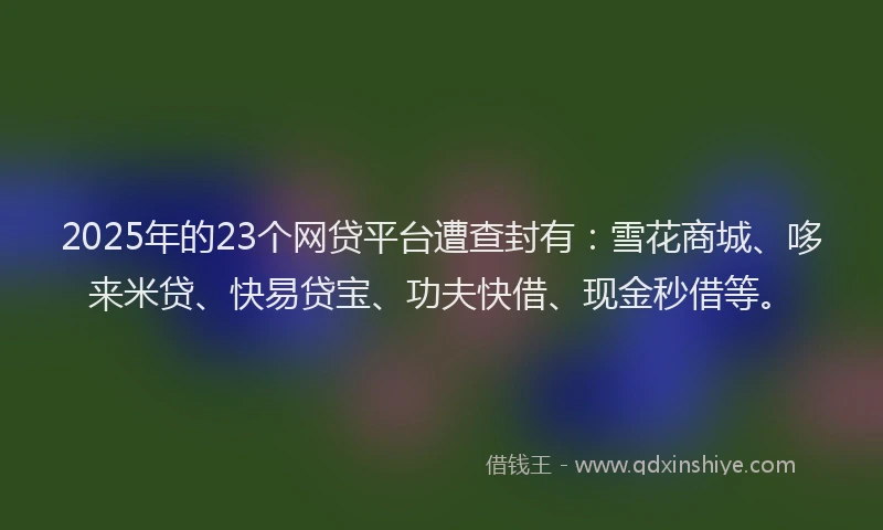 2025年的23个网贷平台遭查封有：雪花商城、哆来米贷、快易贷宝、功夫快借、现金秒借等。