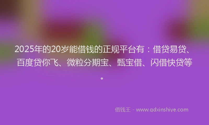2025年的20岁能借钱的正规平台有：借贷易贷、百度贷你飞、微粒分期宝、甄宝借、闪借快贷等。