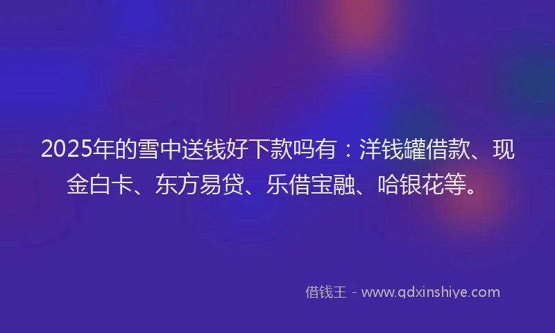 2025年的雪中送钱好下款吗有：洋钱罐借款、现金白卡、东方易贷、乐借宝融、哈银花等。