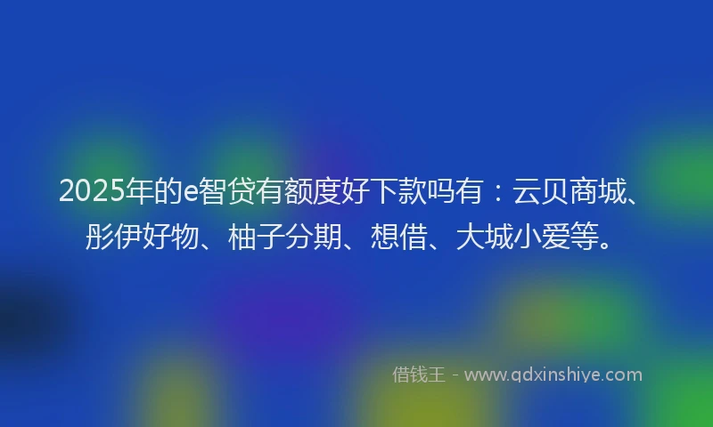 2025年的e智贷有额度好下款吗有：云贝商城、彤伊好物、柚子分期、想借、大城小爱等。