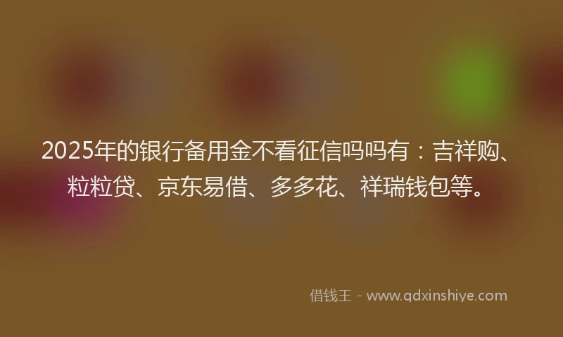 2025年的银行备用金不看征信吗吗有：吉祥购、粒粒贷、京东易借、多多花、祥瑞钱包等。